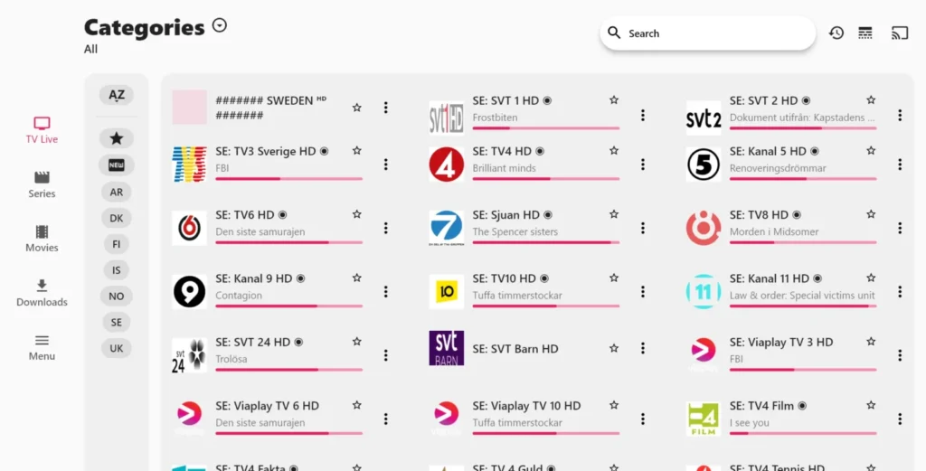 TV-kanaler i tivime-appen