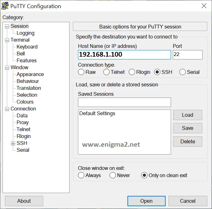 Gå til PuTTY-konfigurasjonen på PC-en din og skriv ned ip-adressen din.