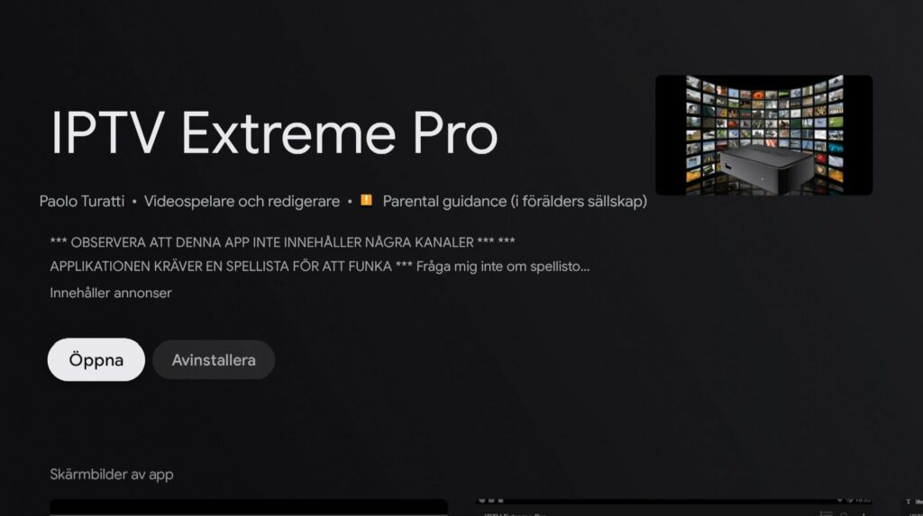 IPTV Extreme Pro-appen er installert