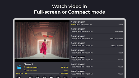 Grensesnittet til IPTV-appen Televizo