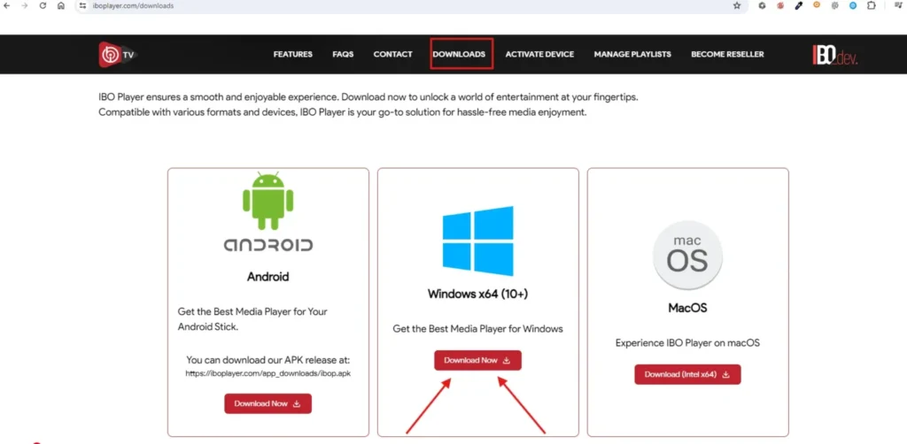 Installasjonsknapp for ibo player for Windows på ibo player-nettstedet