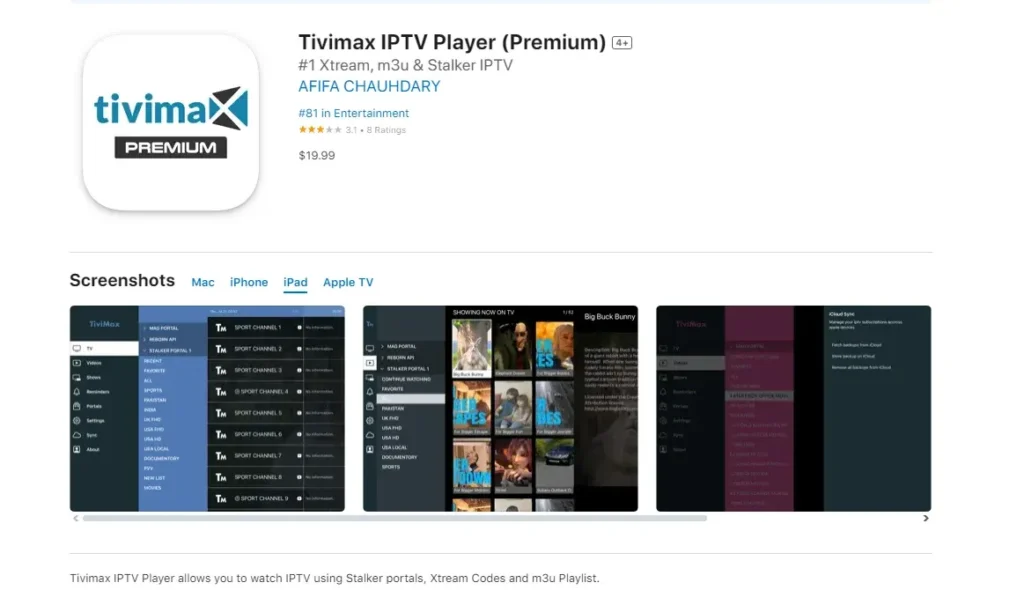 TIVIMAX-appen i appbutikken