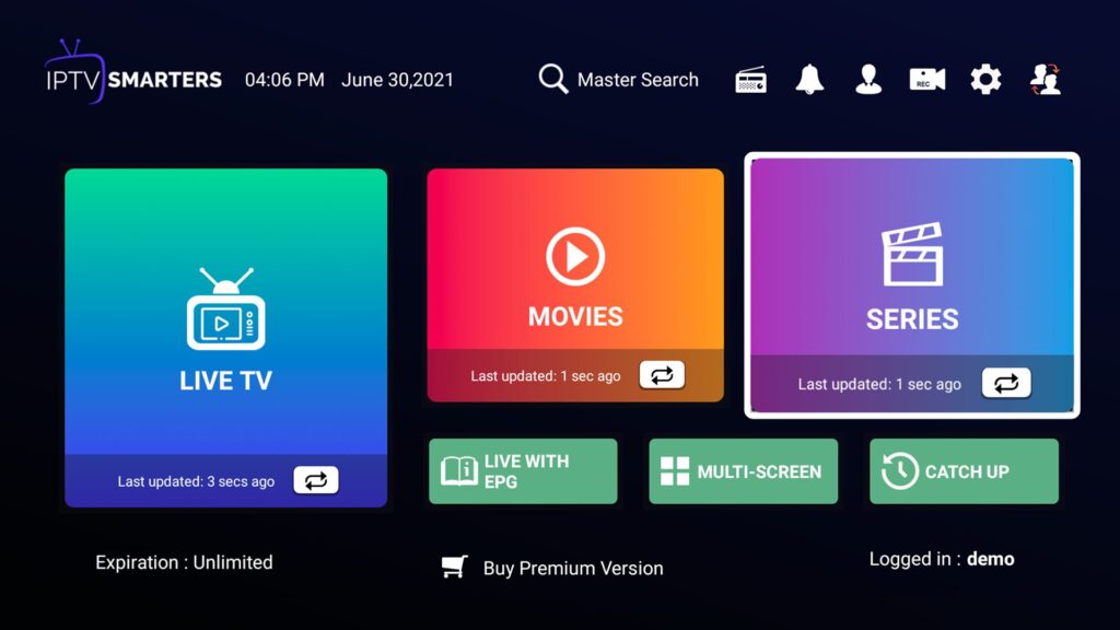 IPTV Smarters-appens grensesnitt