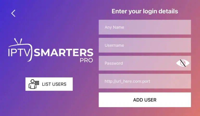 IPTV Smarters pro-grensesnitt