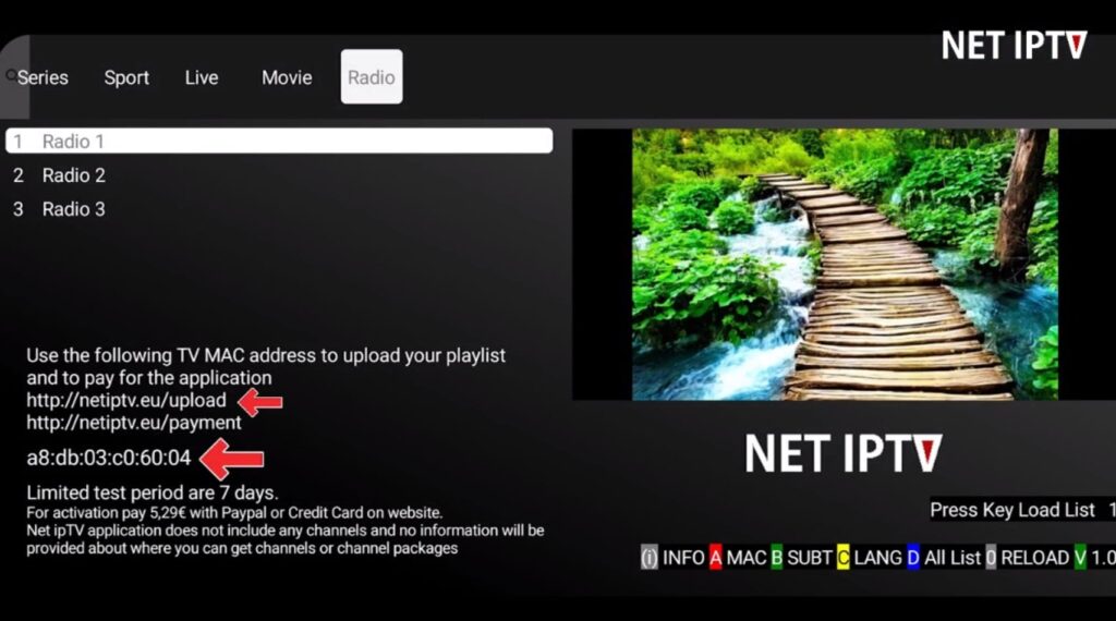 Skriv ned MAC-adressen og nettsiden til IPTV